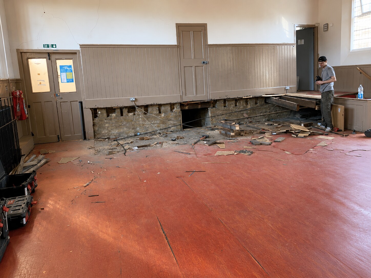 Church hall during refurbishment and floor strip-out